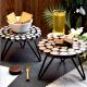 Black and Brown Disc Design Wood and Resin Cake Stand for Dessert, Fruit and Planter